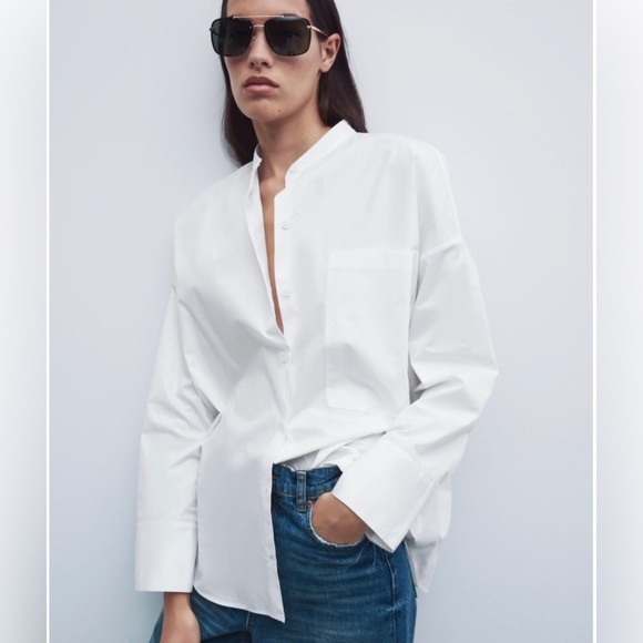 Zara Tops - Zara Poplin Oversized Asymmetrical White Shirt Top